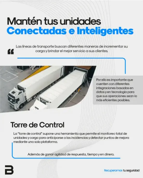 Torre de control con monitoreo 24/7 y rastreo satelital para unidades.