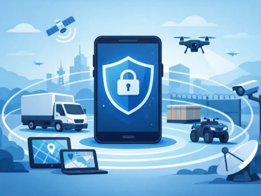 Sistema de seguridad con monitoreo satelital y control 24/7 para activos móviles.