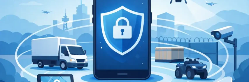 Sistema de seguridad con monitoreo satelital y control 24/7 para activos móviles.